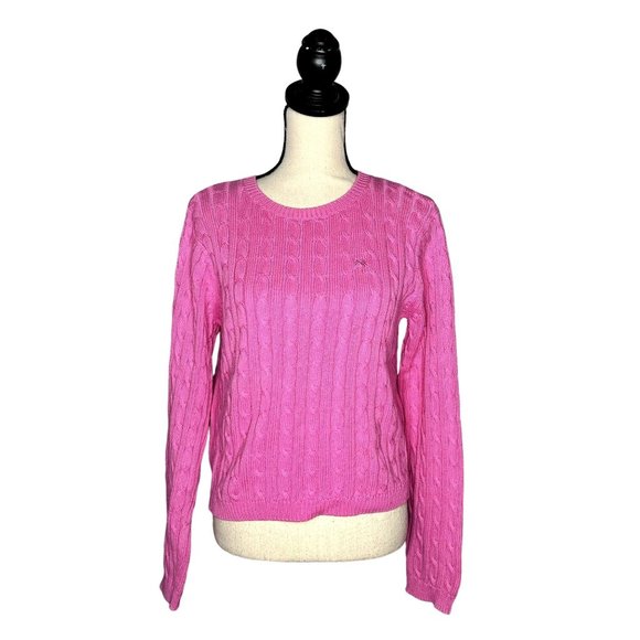 Lilly Pulitzer Sweaters - Vintage Lilly Pulitzer Pink Cable Knit Crew Neck Cotton Pullover Sweater Size 14